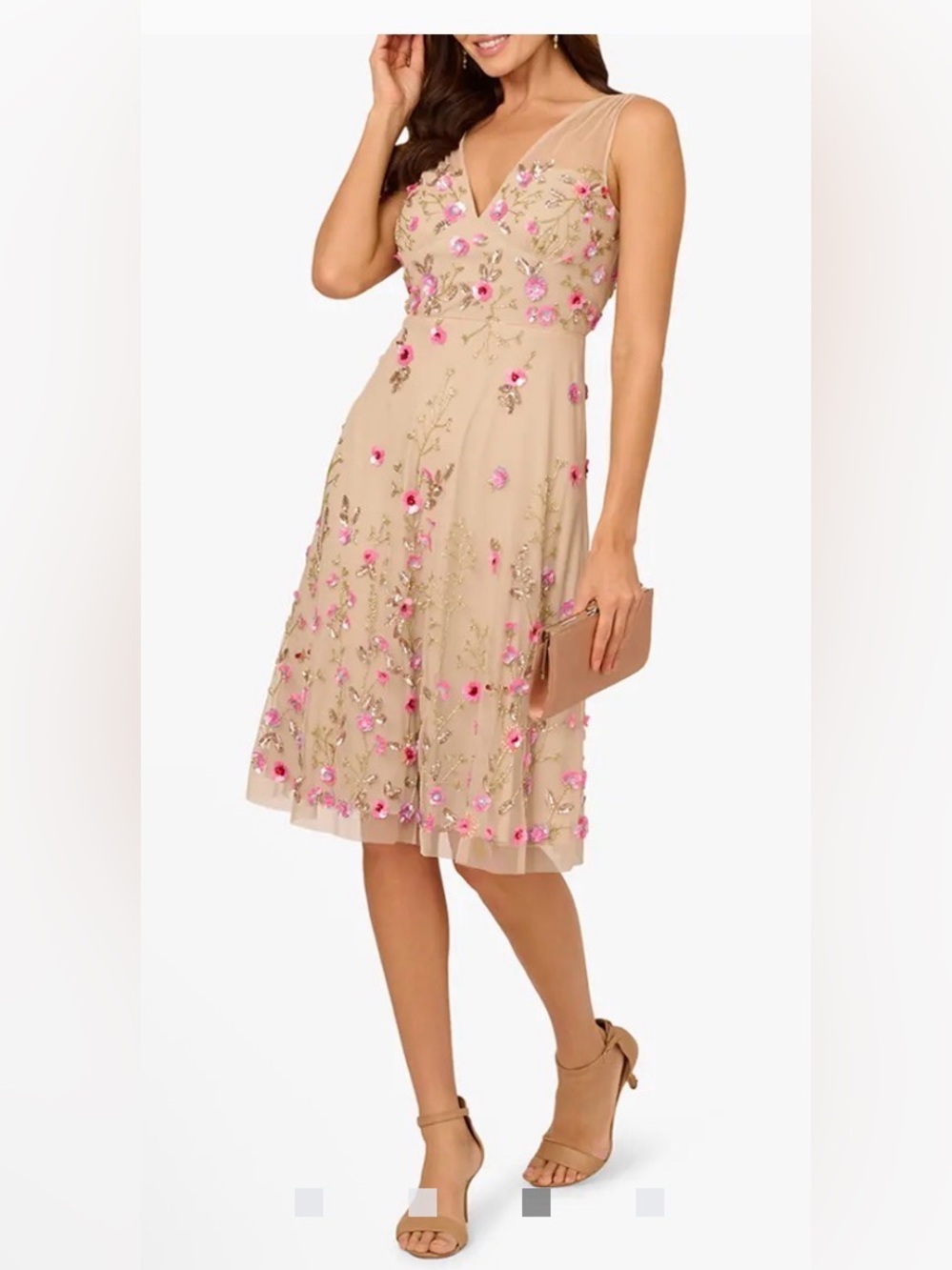 ADRIANNA PAPELL Multi Beaded Floral Dress. Ivory with flowers. Size 8. NWT.READ. - Picture 3 of 13